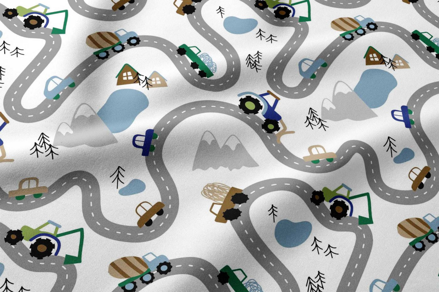 Image of 100% cotton fabric with cars on the road – available online Charlotte Fabrics