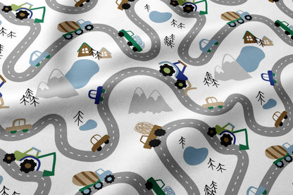 Image of 100% cotton fabric with cars on the road – available online Charlotte Fabrics