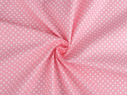 100% Kokvilnas audums - baltas pumpiņas uz rozā fona (4 mm) 130 g/m²