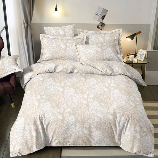 100% Kokvilnas audums - bēšs un balts raksts 220cm 146 g/m²
