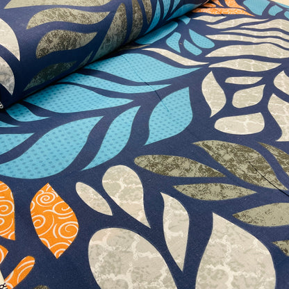100% Cotton fabric - colorful leaf motif 125 g/m