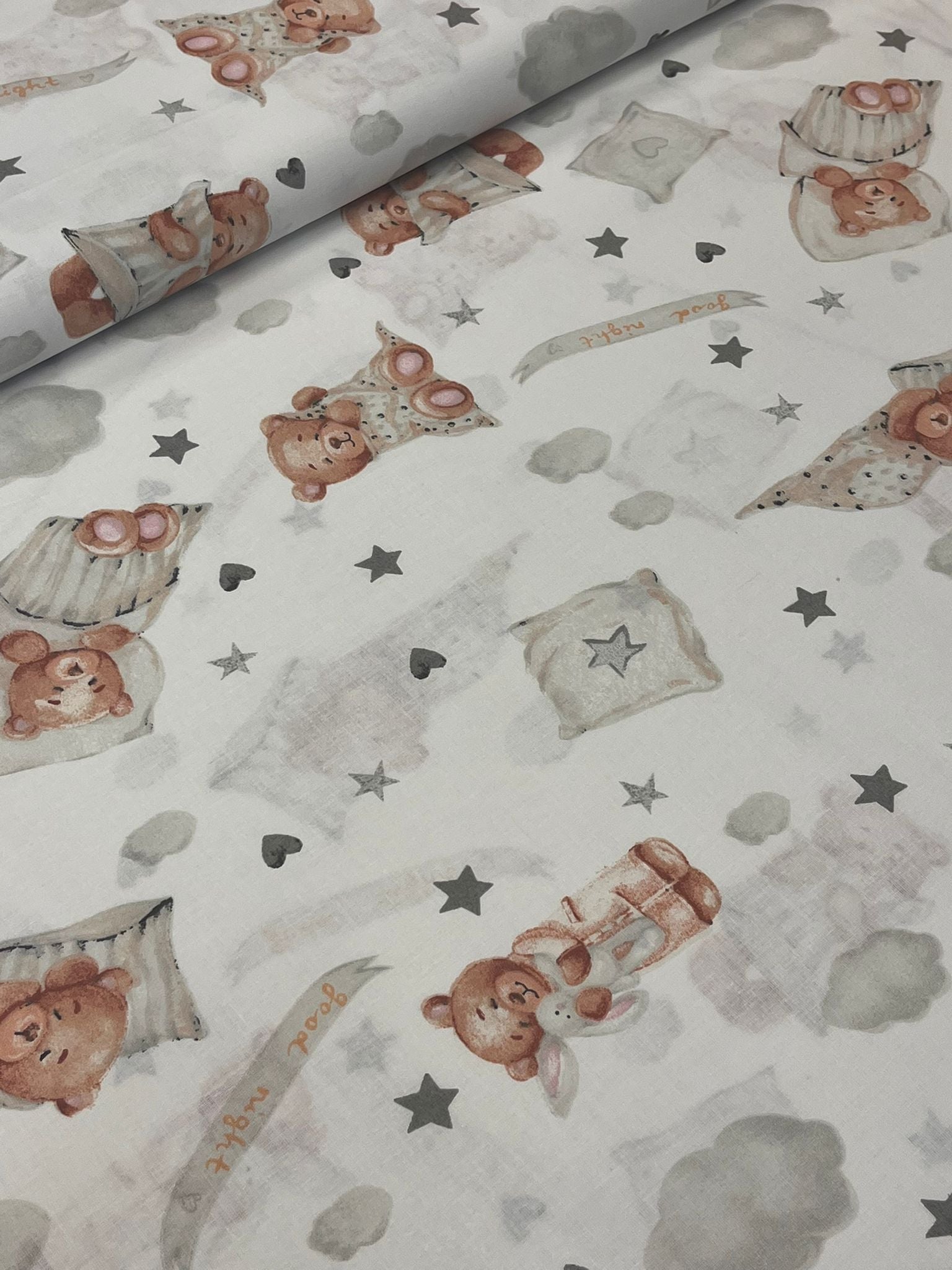 Image of 100% cotton fabric - sleepy bears 125 g/m² – available at Šarlotes audumi