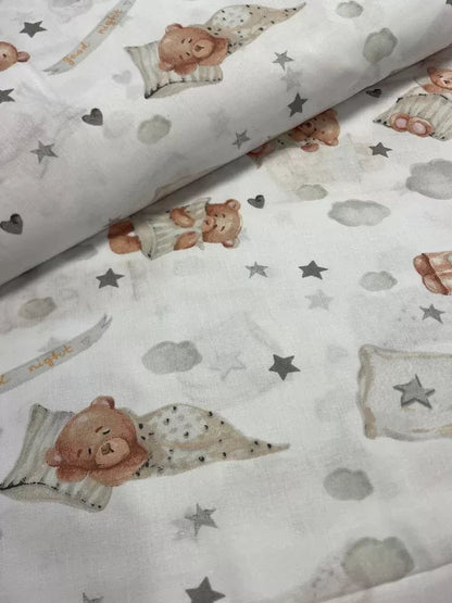 Image of 100% cotton fabric - sleeping bears, 125 g/m² – available at Šarlotes audumi