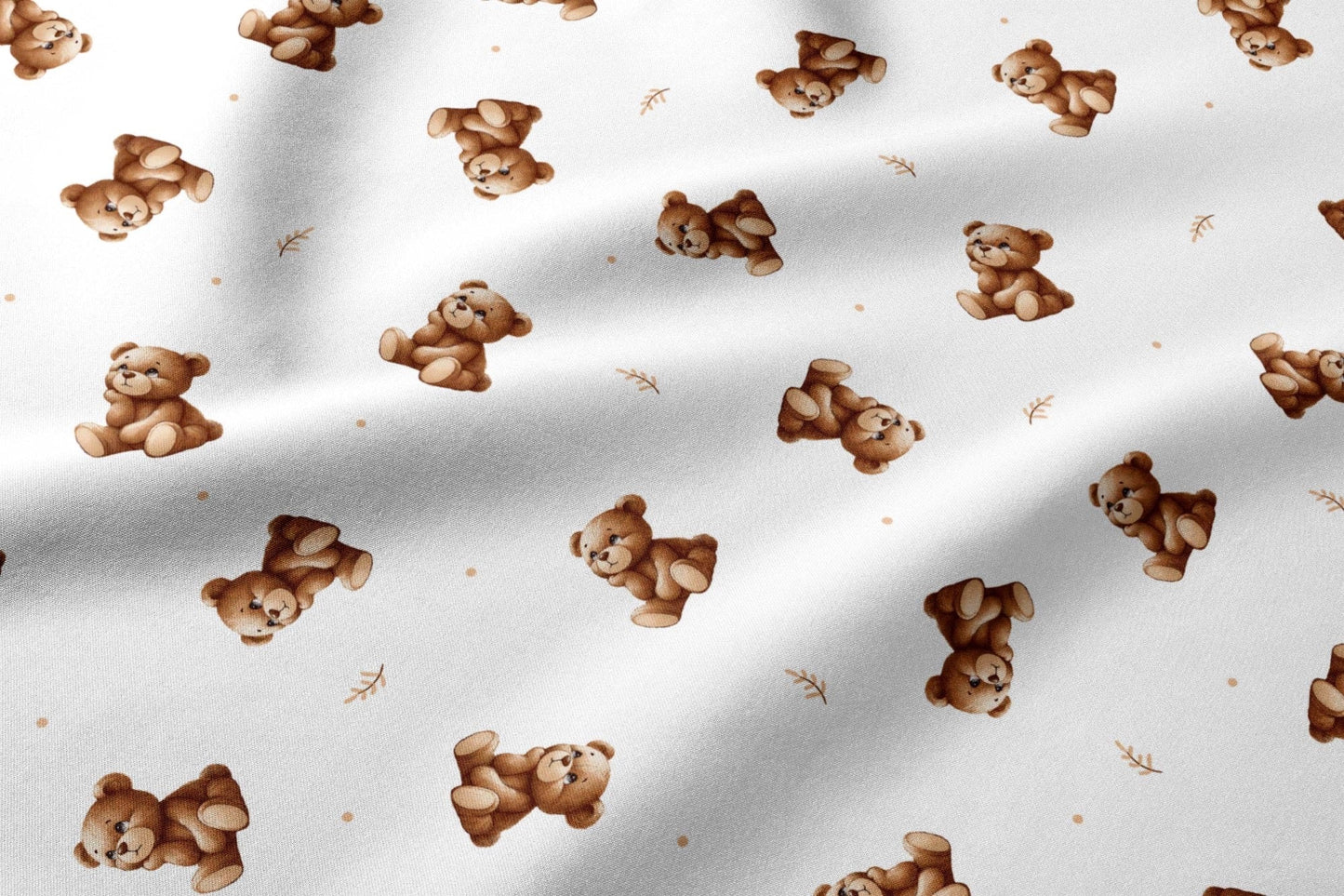 Attēls ar 100% Kokvilnas audums - lācīši uz balta fona 125 g/m – pieejams Šarlotes audumi