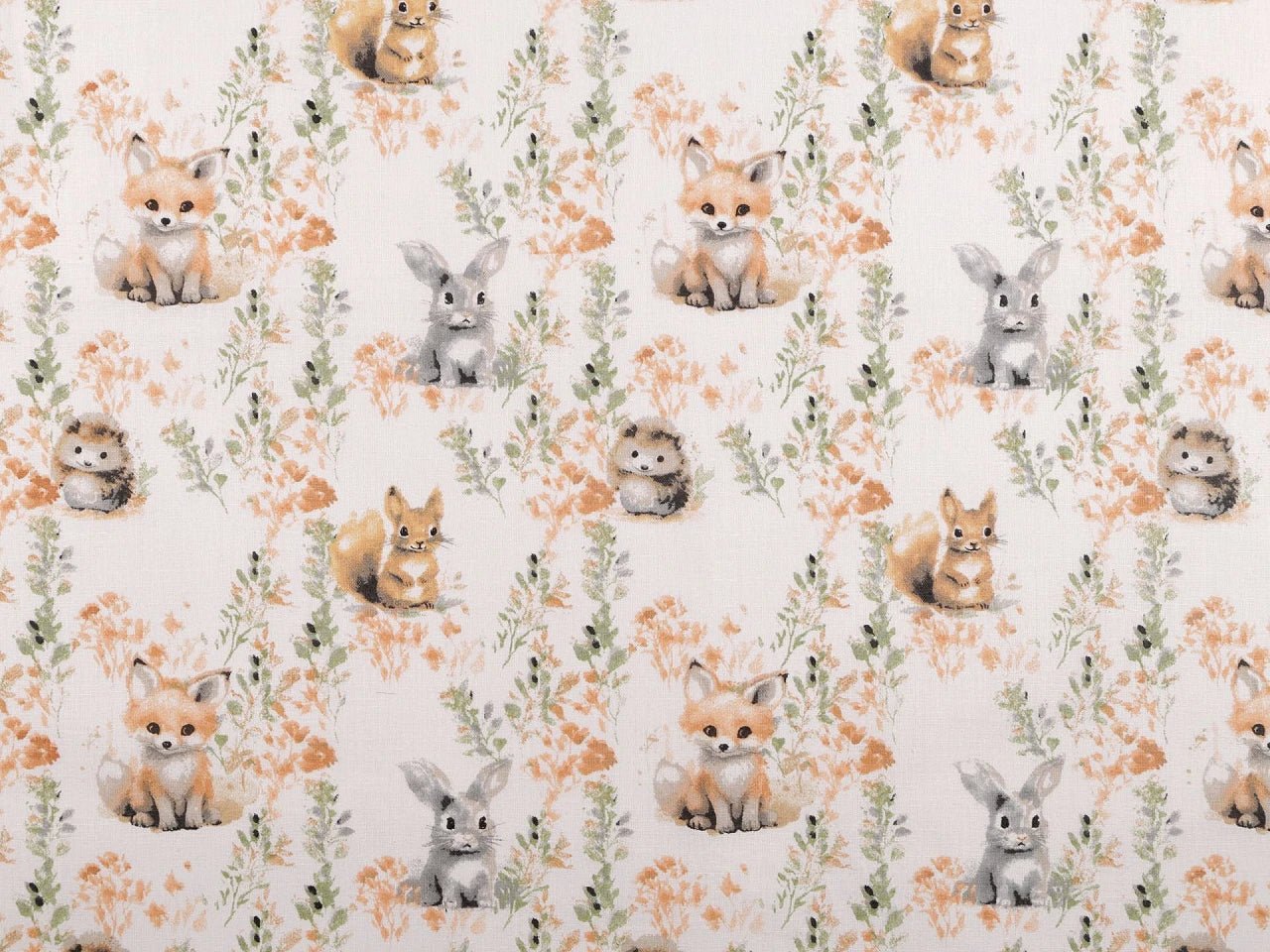 Attēls ar 100% Kokvilnas audums - lapsiņa un draugi 125 g/m² – pieejams Šarlotes audumi