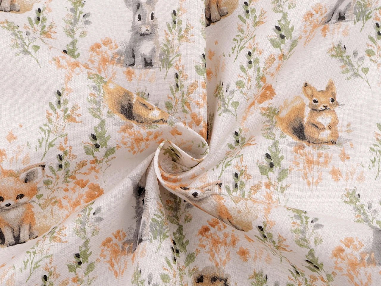 Attēls ar 100% Kokvilnas audums - lapsiņa un draugi 125 g/m² – pieejams Šarlotes audumi