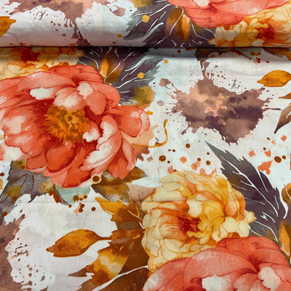 100% Cotton fabric - large pink peonies 125 g/m²