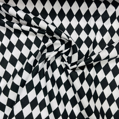 100% Cotton fabric - black and white diamonds 125 g/m