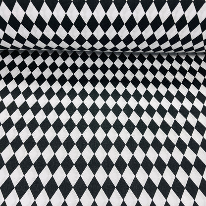 100% Cotton fabric - black and white diamonds 125 g/m