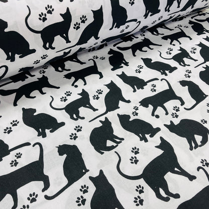 100% coton - chats noirs sur fond blanc 125 g/m²