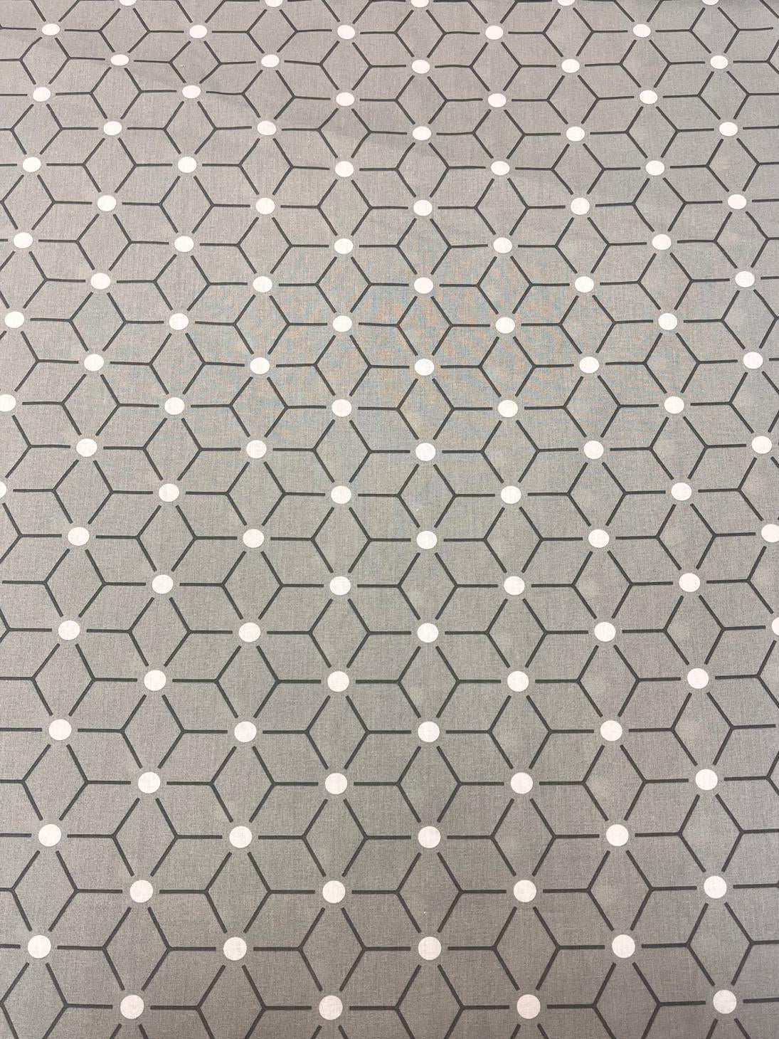 Attēls ar 100% Kokvilnas audums - pelēks ģeometrisks raksts 125 g/m² – pieejams Šarlotes audumi