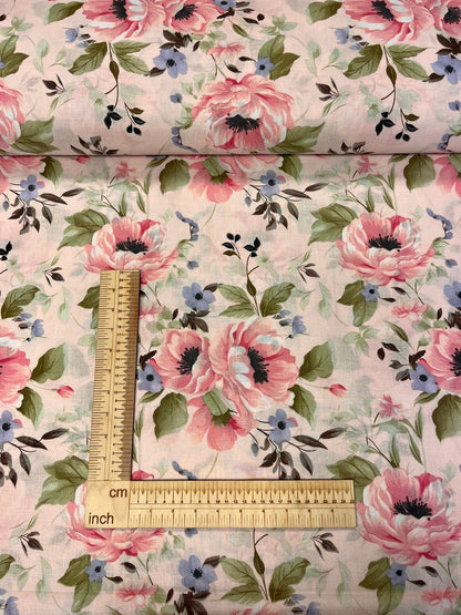 Image with 100% cotton fabric - peonies 125 g/m² – available at Šarlotes audumi