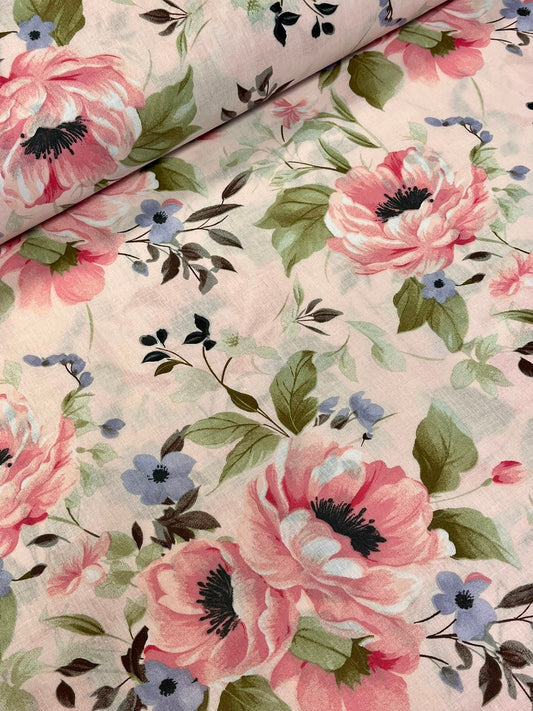 Attēls ar 100% Kokvilnas audums - peonijas 125 g/m² – pieejams Šarlotes audumi