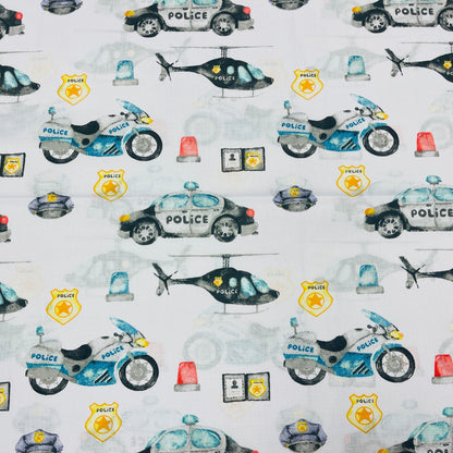 Tissu 100 % coton - véhicules de police 130 g/m²