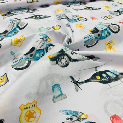 Tissu 100 % coton - véhicules de police 130 g/m²