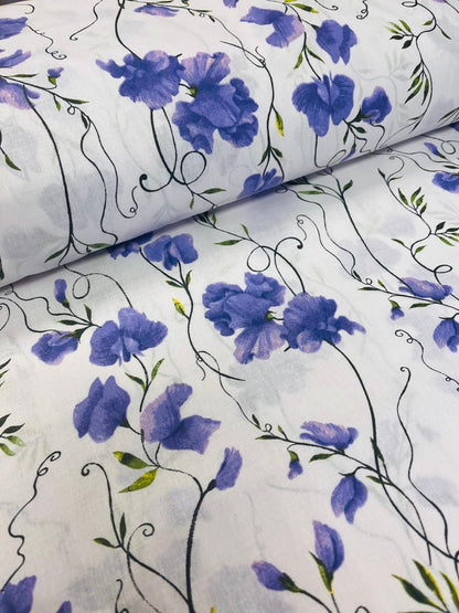 Image of 100% cotton fabric - floral peas 125 g/m² – available at Šarlotes audumi
