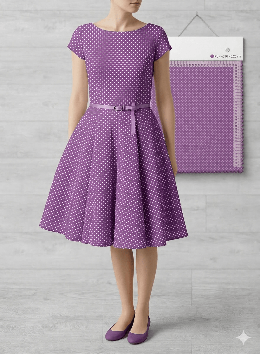 Attēls ar 100% Kokvilnas audums - punktiņi Ø2 mm uz lillā 125 g/m²(drīzumā) – pieejams Šarlotes audumi