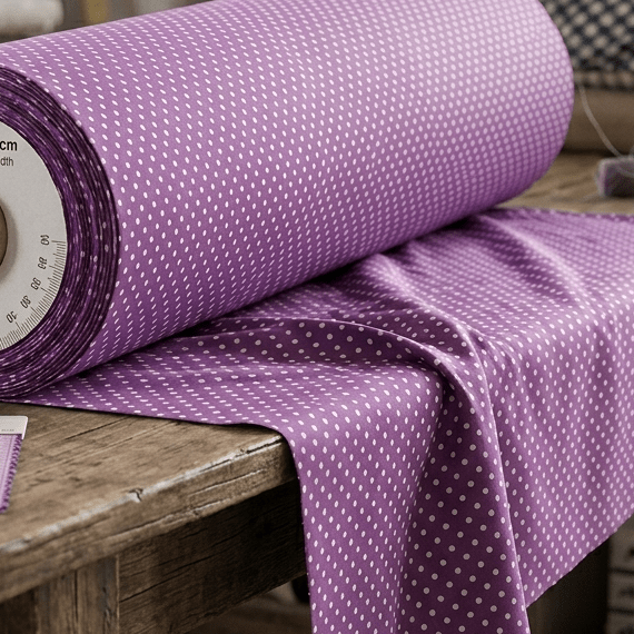 Attēls ar 100% Kokvilnas audums - punktiņi Ø2 mm uz lillā 125 g/m²(drīzumā) – pieejams Šarlotes audumi