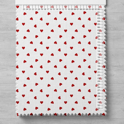 Tissu 100 % coton - cœurs sur fond blanc 125 g/m
