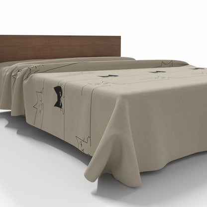 Image of 100% cotton beige fabric with cat illustrations, 220 cm – available online at Charlotte's Fabrics