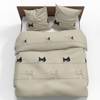Image of 100% cotton fabric in beige with cat designs, 220 cm – available online at Šarlotes audumi
