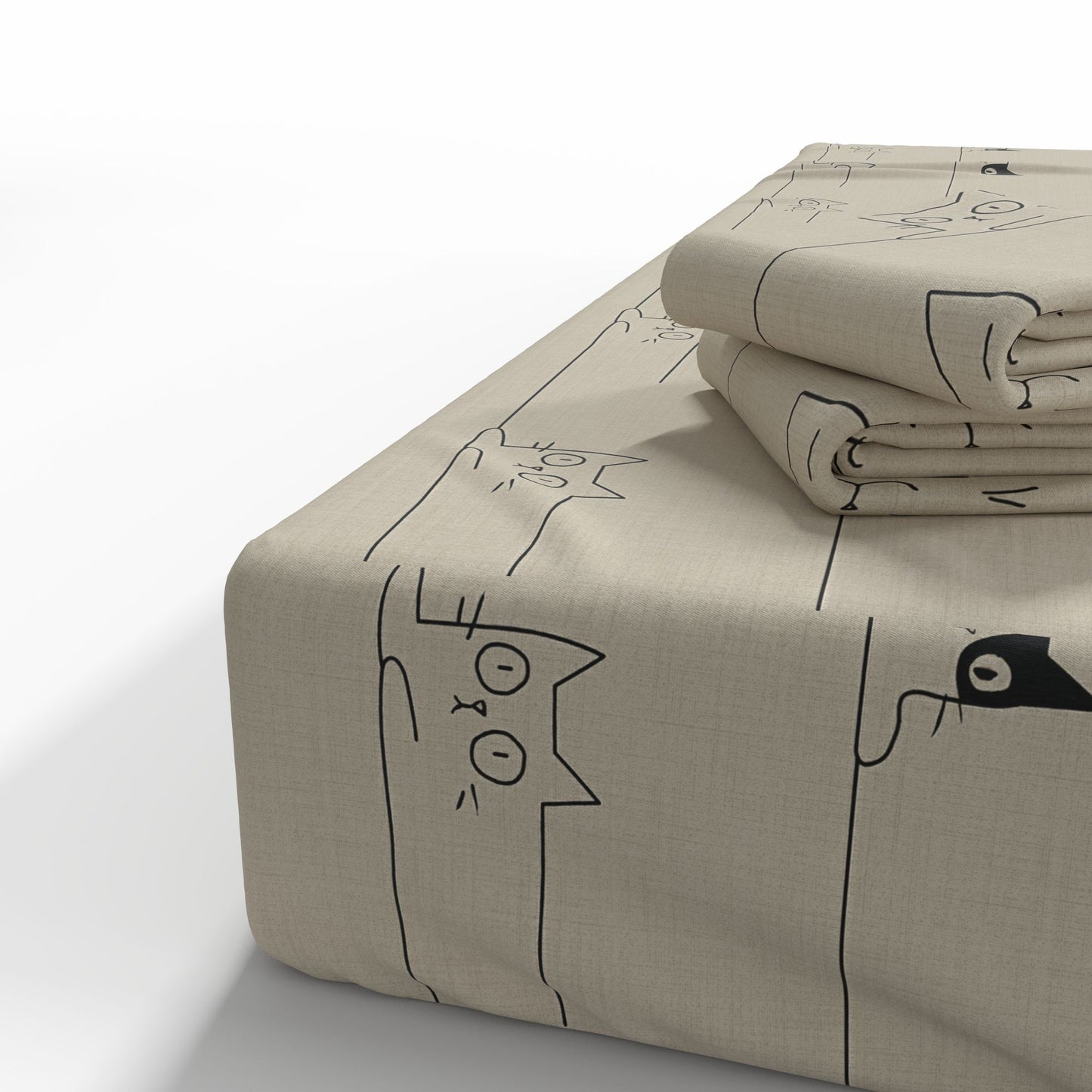 Image with 100% cotton fabric, beige with cat patterns, 220 cm – available online at Šarlotes audumi