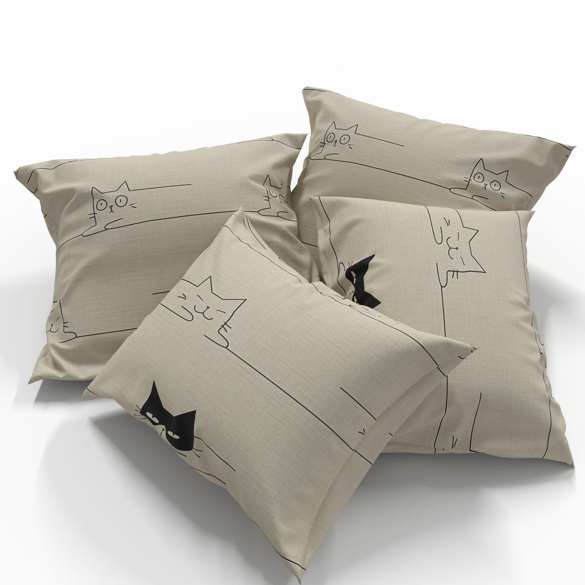 Image of 100% cotton fabric in beige with cat patterns, 220 cm – available online at Charlotte's Fabrics