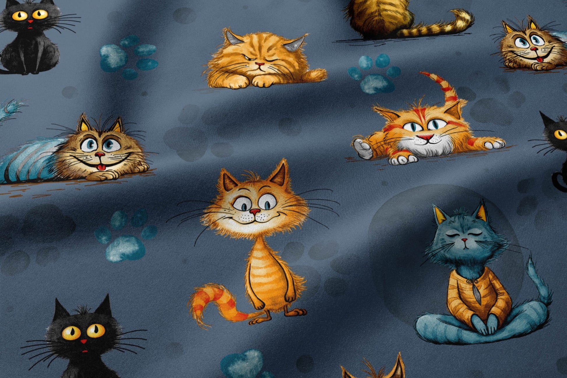 Attēls ar 100% Kokvilnas audums - trakie kaķi 125 g/m² – pieejams Šarlotes audumi