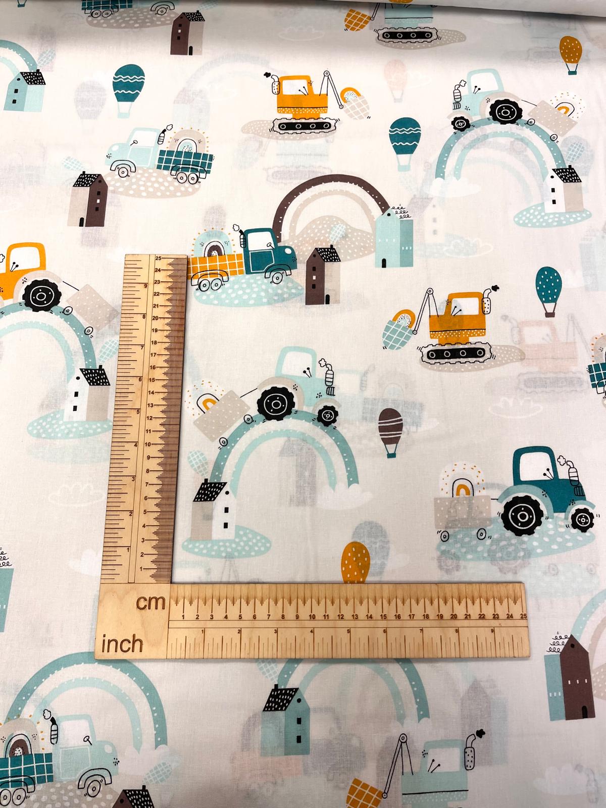 Attēls ar 100% Kokvilnas audums - traktori 125 g/m² – pieejams Šarlotes audumi