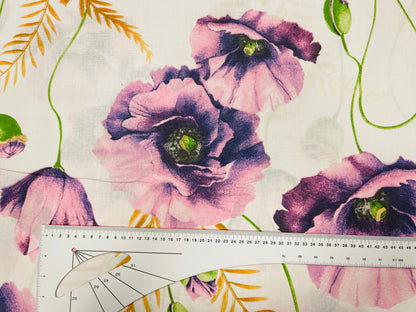 Tissu 100 % coton - pavots violets 125 g/m²