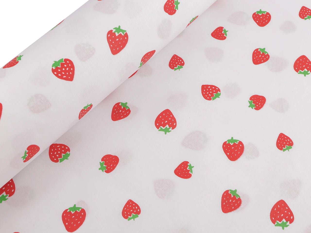 Image of 100% cotton strawberry fabric 125 g/m² – available at Šarlotes audumi