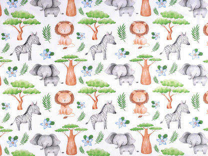 100% Cotton Fabric - Animals and Baobab Tree 130 g/m²