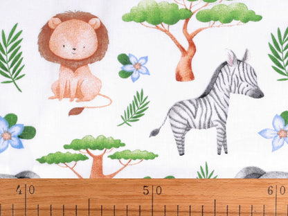 100% Cotton fabric - animals and baobab tree 130 g/m²