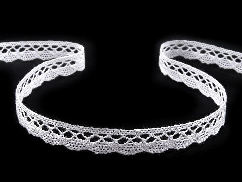 Attēls ar 100% Kokvilnas mežģīne 1 cm - balta – pieejams Šarlotes audumi