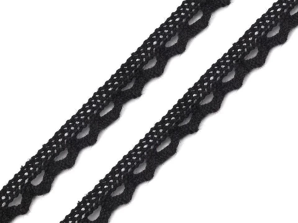 Attēls ar 100% Kokvilnas mežģīne 1,1 cm - melna – pieejams Šarlotes audumi