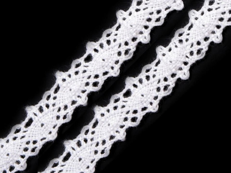 Attēls ar 100% Kokvilnas mežģīne 1,2 cm - balta – pieejams Šarlotes audumi