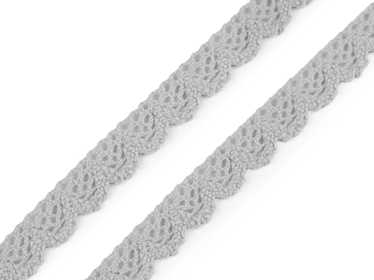 Attēls ar 100% Kokvilnas mežģīne - 1,4 cm pelēka – pieejams Šarlotes audumi