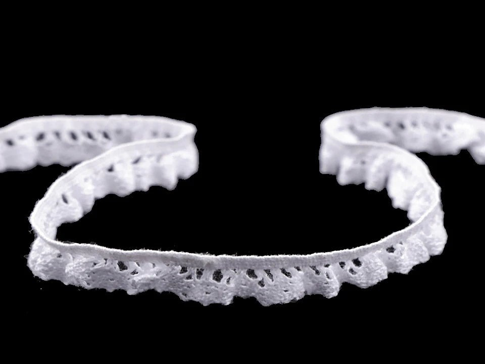 Attēls ar 100% Kokvilnas mežģīne - rišiņa 1 cm - balta – pieejams Šarlotes audumi