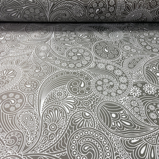 100% Cotton satin - abstract pattern on a gray background 220 cm 125 g/m²