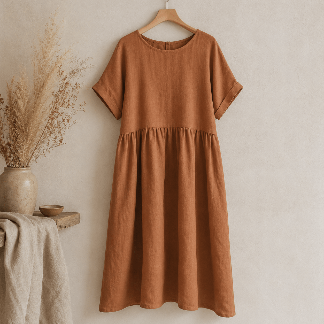 Attēls ar 100% Mīkstināts lina audums-konjaks 165 g/m² – pieejams Šarlotes audumi