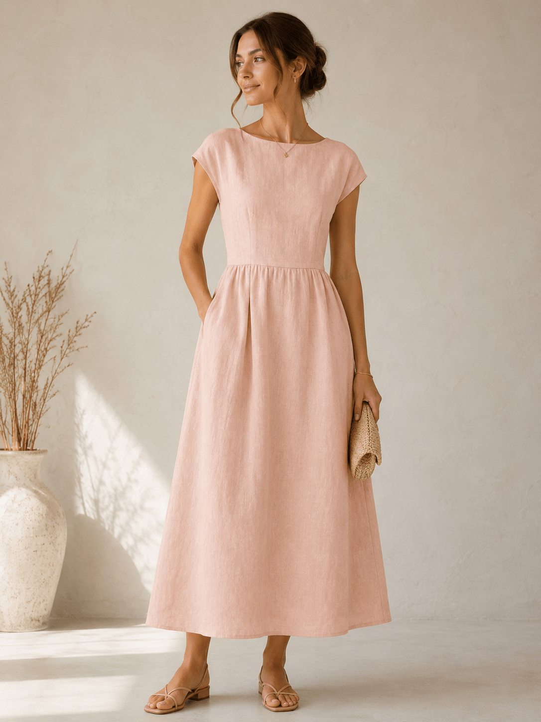 Attēls ar 100% Mīkstināts lina audums - rozā smilšu tonis165 g/m² – pieejams Šarlotes audumi