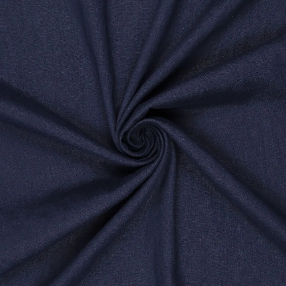 Image of 100% softened linen fabric, dark blue, 165 g/m² – available online at Charlotte's Fabrics
