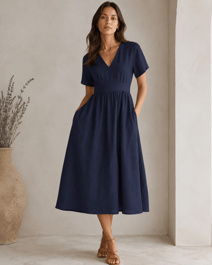 Image of 100% softened linen fabric - dark blue 165 g/m² – available online at Šarlotes audumi