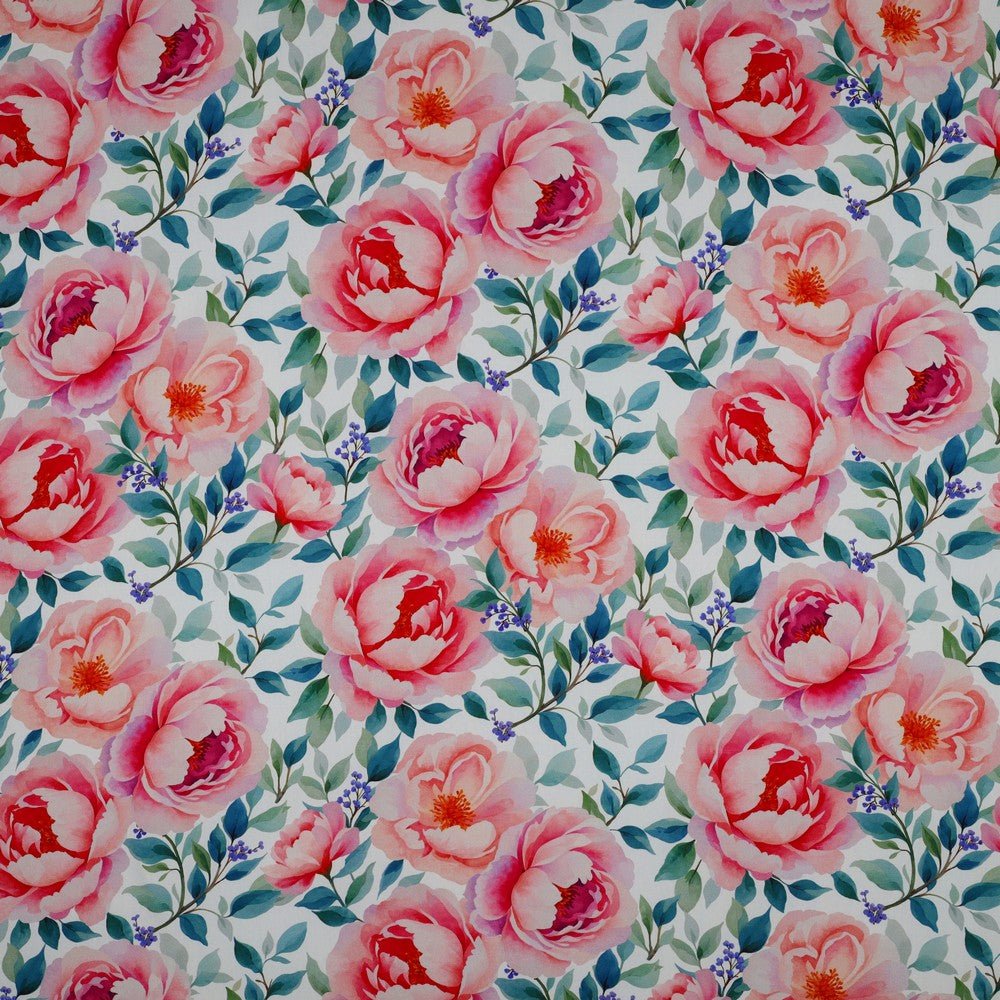 Attēls ar 100% Viskozes audums - krūmrozītes 135 g/m² – pieejams Šarlotes audumi