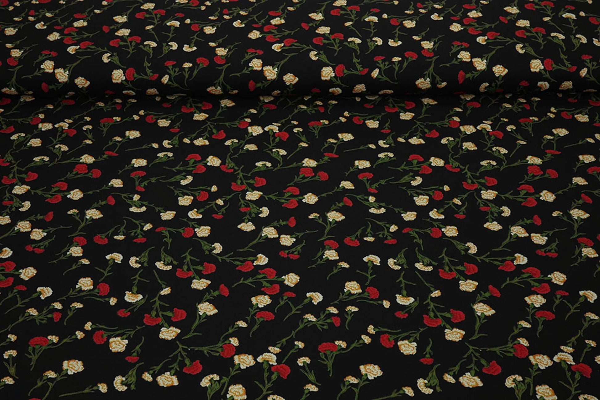 Attēls ar 100% Viskozes audums - smalki sarkani ziediņi 115 g/m² – pieejams Šarlotes audumi