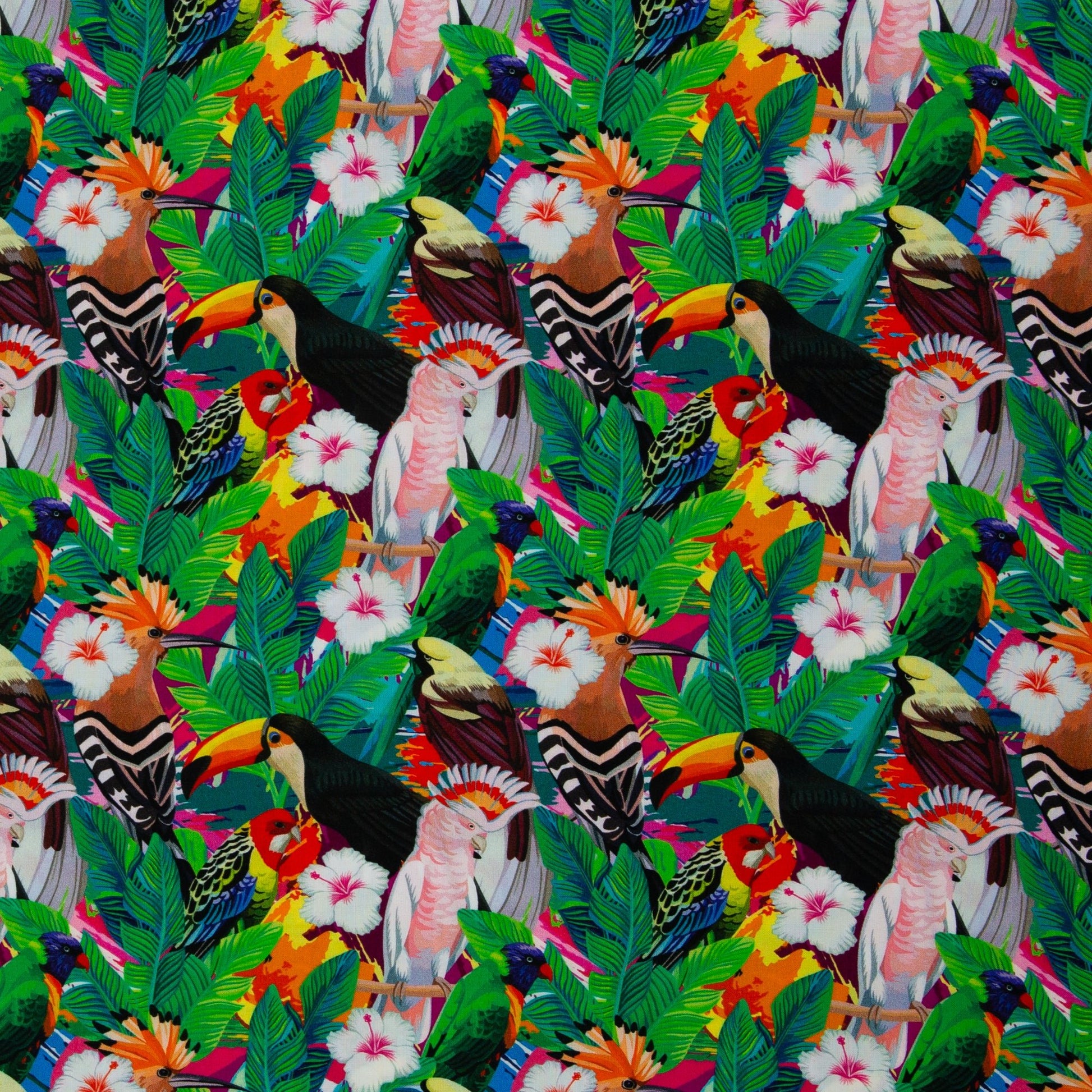 Attēls ar 100% Viskozes audums - tropu karnevāls 125 g/m² – pieejams Šarlotes audumi