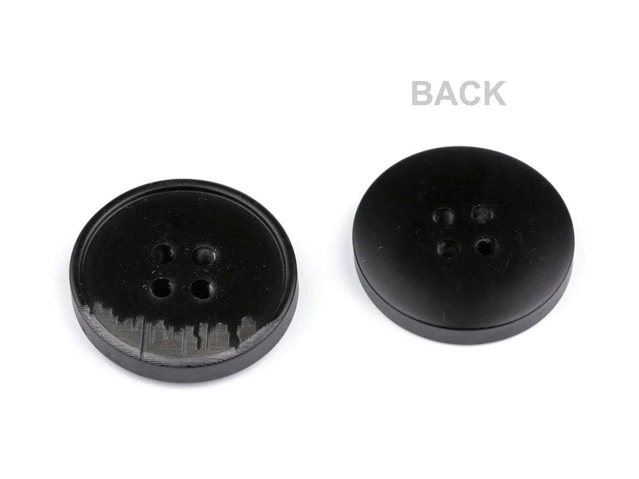 Melnpelēka uzvalka pogas ar 4 caurumiem – 15 mm-25 mm