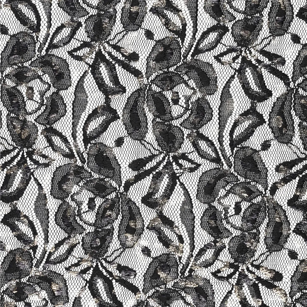 Pitskangas „Lauren Foil Lace“ – must 140 g/m²