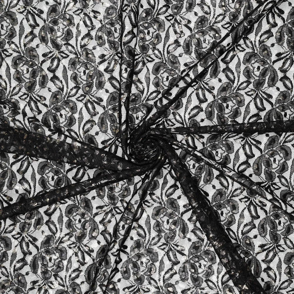 Pitskangas „Lauren Foil Lace“ – must 140 g/m²