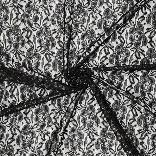 Lace fabric “Lauren Foil Lace” – black 140 g/m²